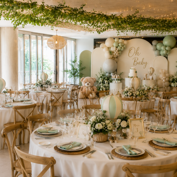 1 Baby shower karşılama dekoru
2 Baby shower oturma düzeni
3 Baby shower masa detayı
4 Baby shower hediye keseleri
5 Baby shower pasta masası
6 Solara ekip kurulum hazırlığı