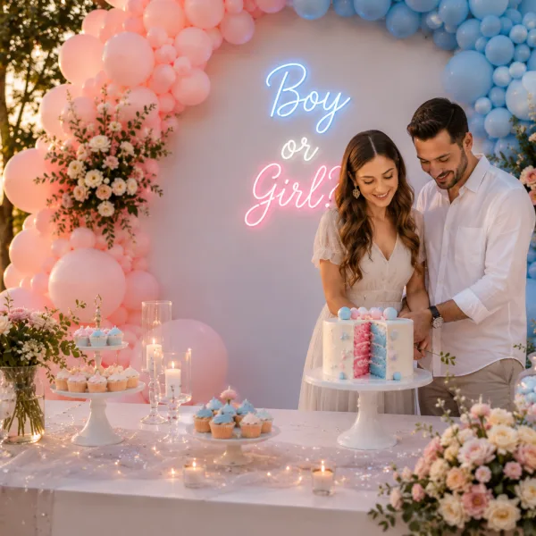 1 Gender reveal dekor alanı
2 Gender reveal pasta kesimi
3 Gender reveal konfeti anı
4 Gender reveal sürpriz kutusu
5 Gender reveal pasta detayı
6 Solara ekibi dekor kurulumu