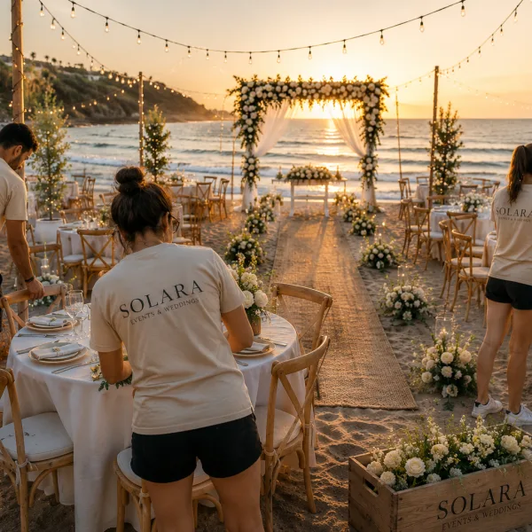 1. alt="Geniş plaj düğünü kurulumu"

2. alt="Deniz manzaralı nikah alanı"

3. alt="Plaj düğünü masa dekoru"

4. alt="Gün batımı sahil daveti"

5. alt="Işıklandırmalı plaj düğünü"