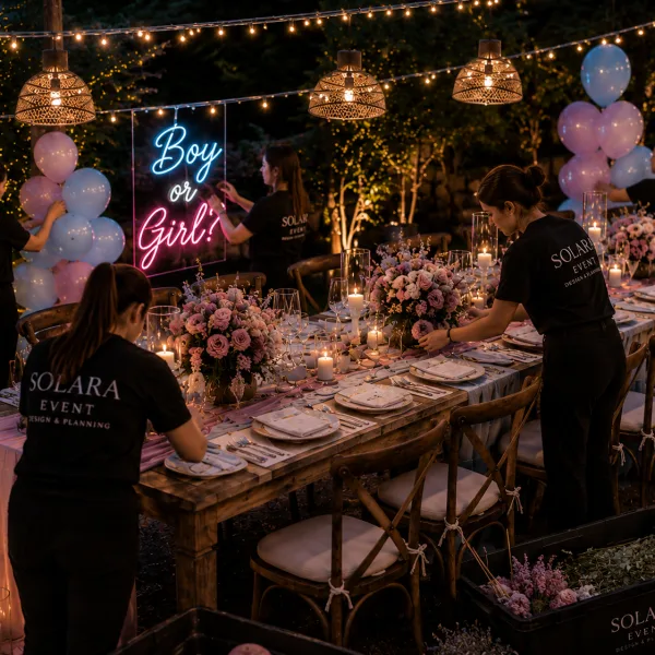 1 Antalya gender reveal dekor kurulumu
2 Cinsiyet açıklama kutusu açılışı
3 Gender reveal davet masa dekorasyonu
4 Gender reveal cinsiyet açıklama anı
5 Solara Event gender reveal kurulumu