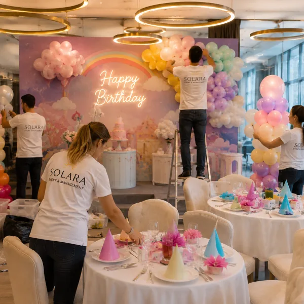 1. Antalya otel doğum günü dekorasyonu
2. Çocuk doğum günü oyun alanı
3. Çocuk animasyon gösterisi organizasyonu
4. Çocuk etkinliği yüz boyama aktivitesi
Ekip. Solara Event organizasyon kurulum ekibi