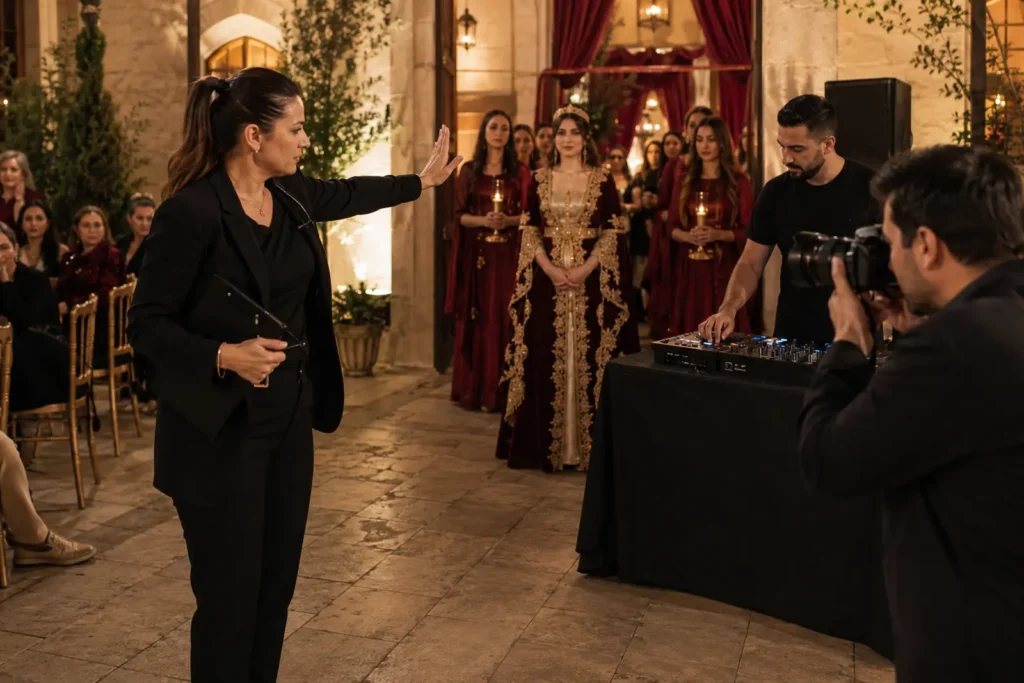 Kına gecesi girişini DJ ve fotoğrafçıyla koordine eden etkinlik yöneticisi